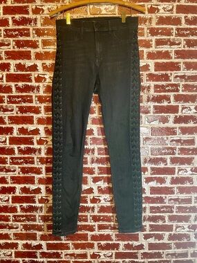 Express High Rise Side Lace Up Denim Leggings. Biker Goth Rockstar. Black Size 6